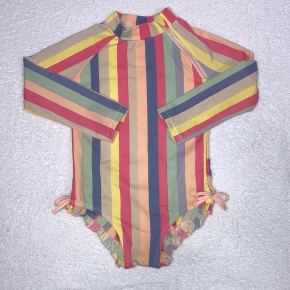 Jessica Simpson rash guard ruffle butt striped swim suit size 3t - Picture 1 of 8